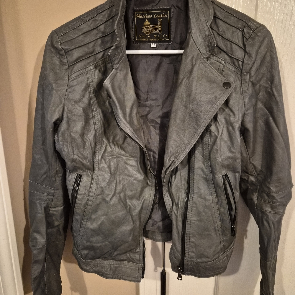 Gray Women's Leather Jacket